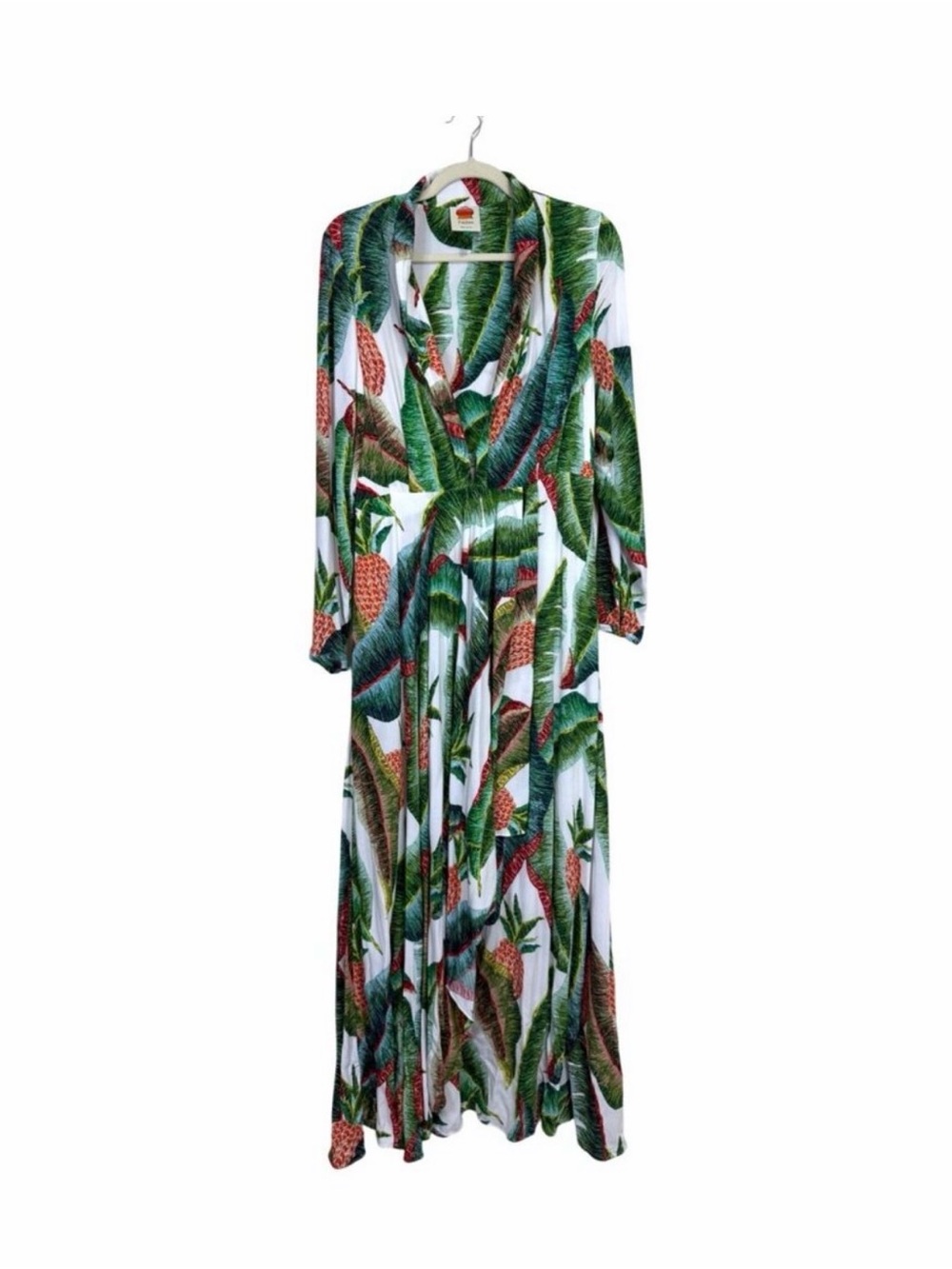 Farm Rio Forest Palm Maxi Dress Tropical Long Sleeve Deep V-Neck Flowy Size S - Picture 3 of 4